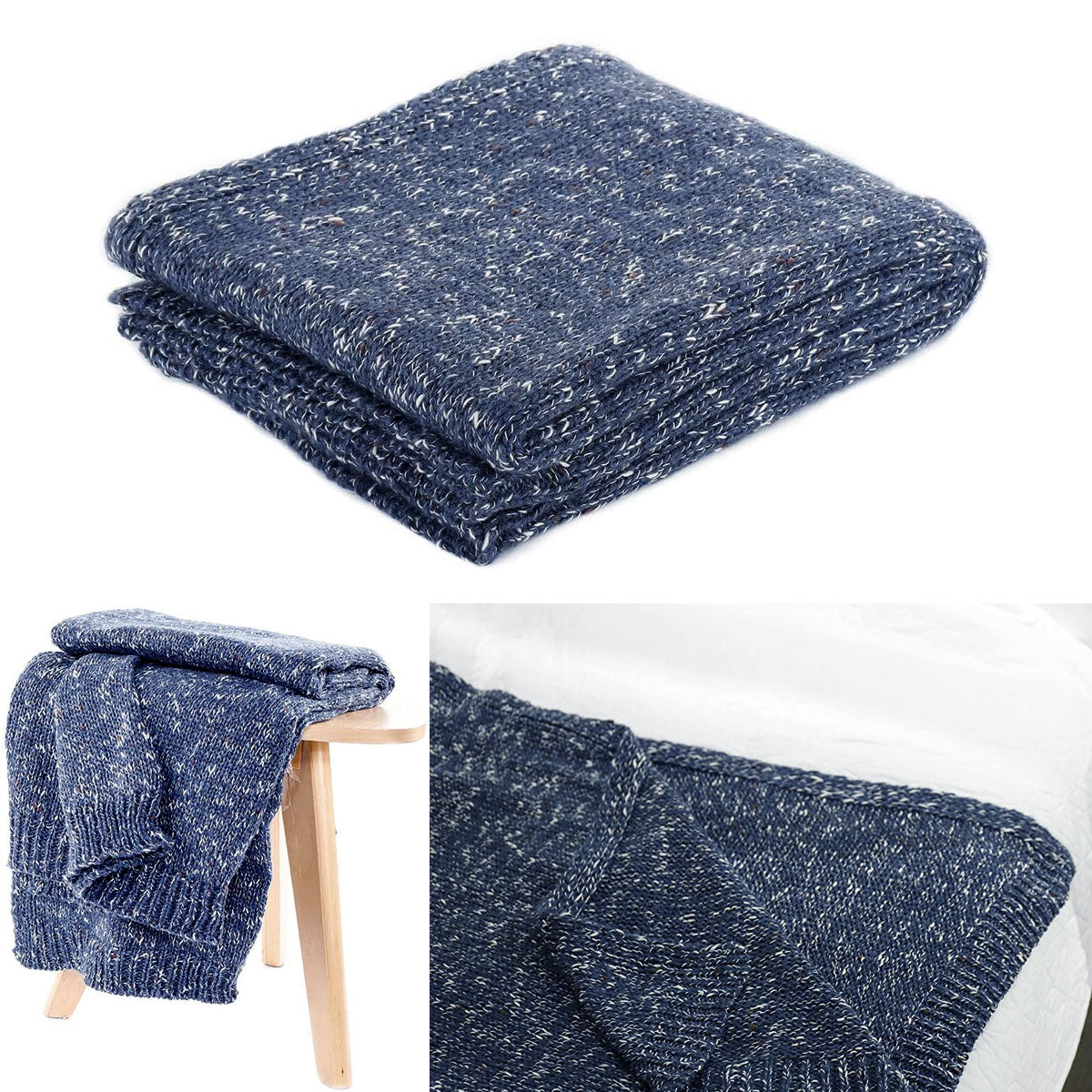 Havana Blue Woven Throw Rug 127 x 152 cm-Home & Garden > Rugs > Floor Rugs-PEROZ Accessories