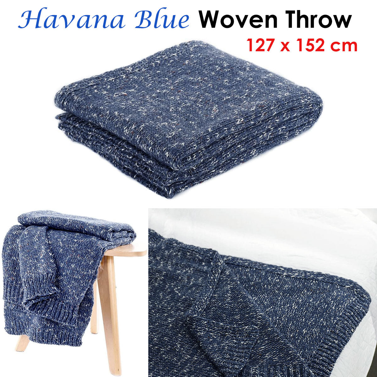 Havana Blue Woven Throw Rug 127 x 152 cm-Home & Garden > Rugs > Floor Rugs-PEROZ Accessories