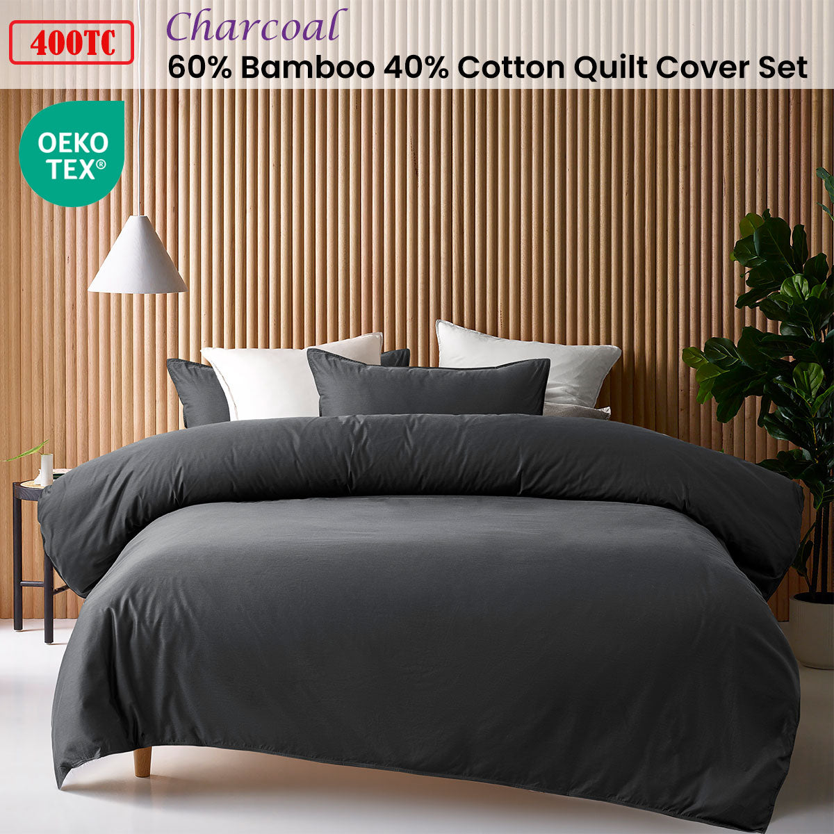 Accessorize Charcoal 400TC Charcoal Bamboo Cotton Double Stitched Quilt Cover Set Single-Home & Garden > Bedding > Bed Sheets-PEROZ Accessories
