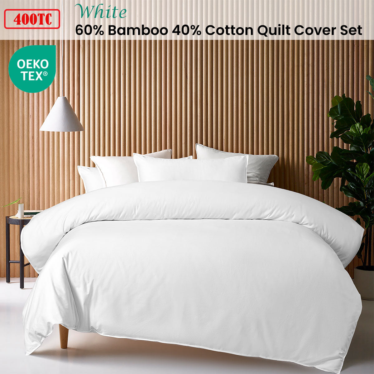 Accessorize White 400TC White Bamboo Cotton Double Stitched Quilt Cover Set Single-Home & Garden > Bedding > Bed Sheets-PEROZ Accessories