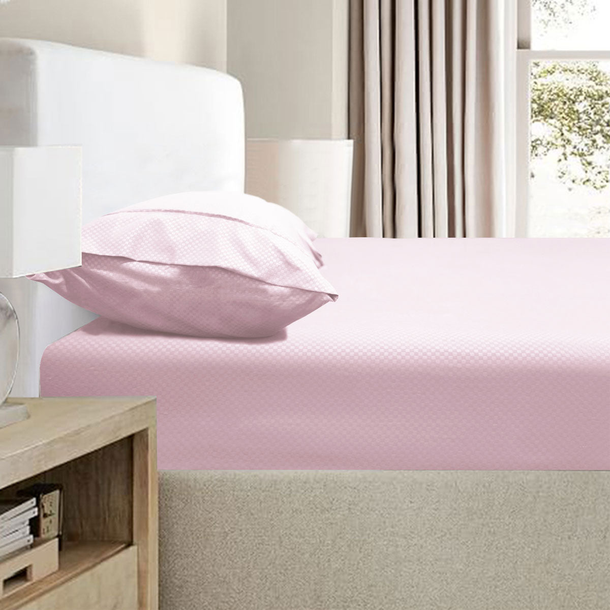 Ramesses 2000TC Bamboo Embossed Fitted Sheet Combo Set Pink Double-Home & Garden > Bedding > Bed Sheets-PEROZ Accessories