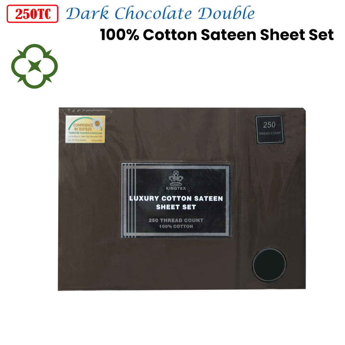 Kingtex 250TC 100% Cotton Sateen Sheet Set Dark Chocolate Double-Home & Garden > Bedding > Bed Sheets-PEROZ Accessories