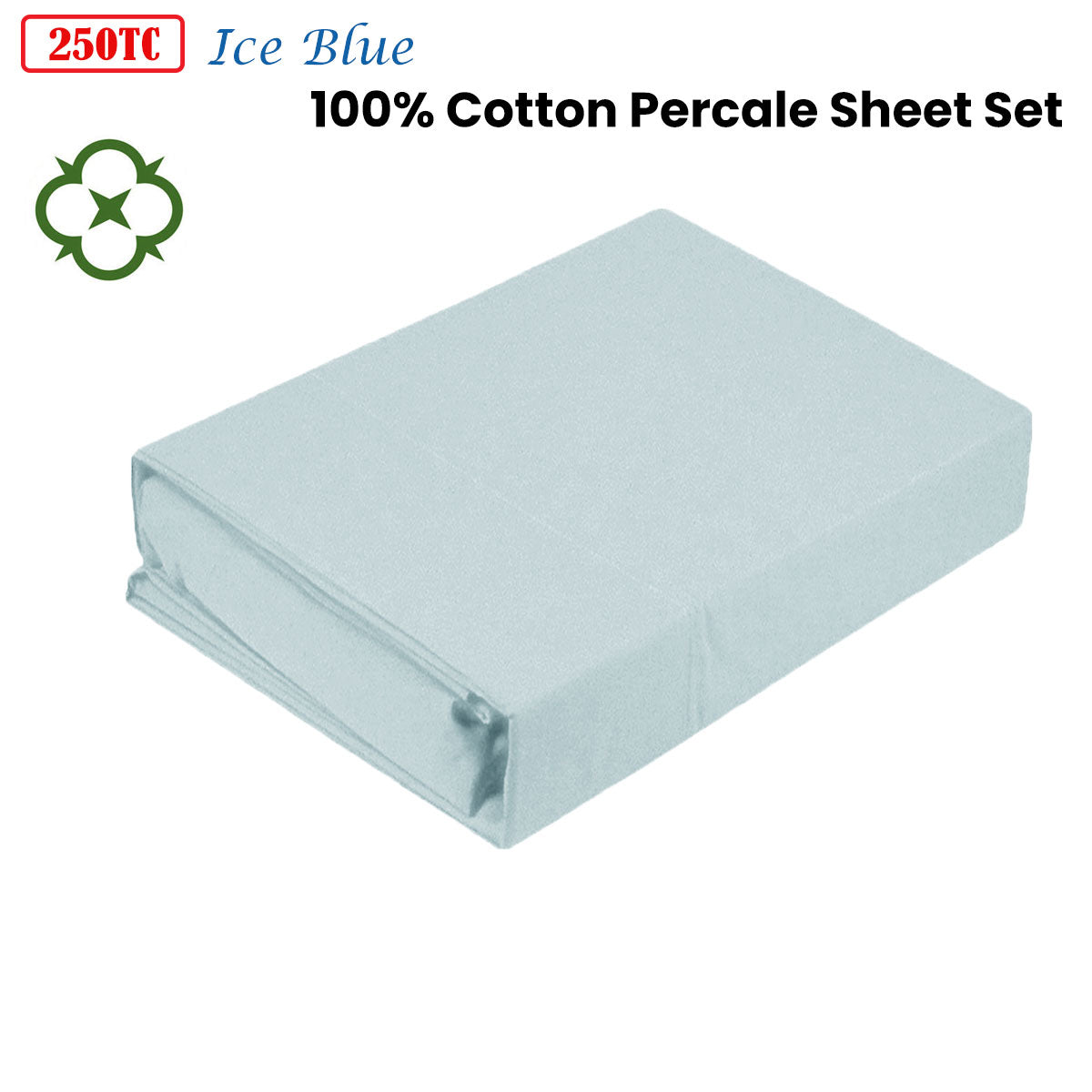 Kingtex 250TC 100% Cotton Percale Sheet Set Ice Blue Single-Home & Garden > Bedding > Bed Sheets-PEROZ Accessories