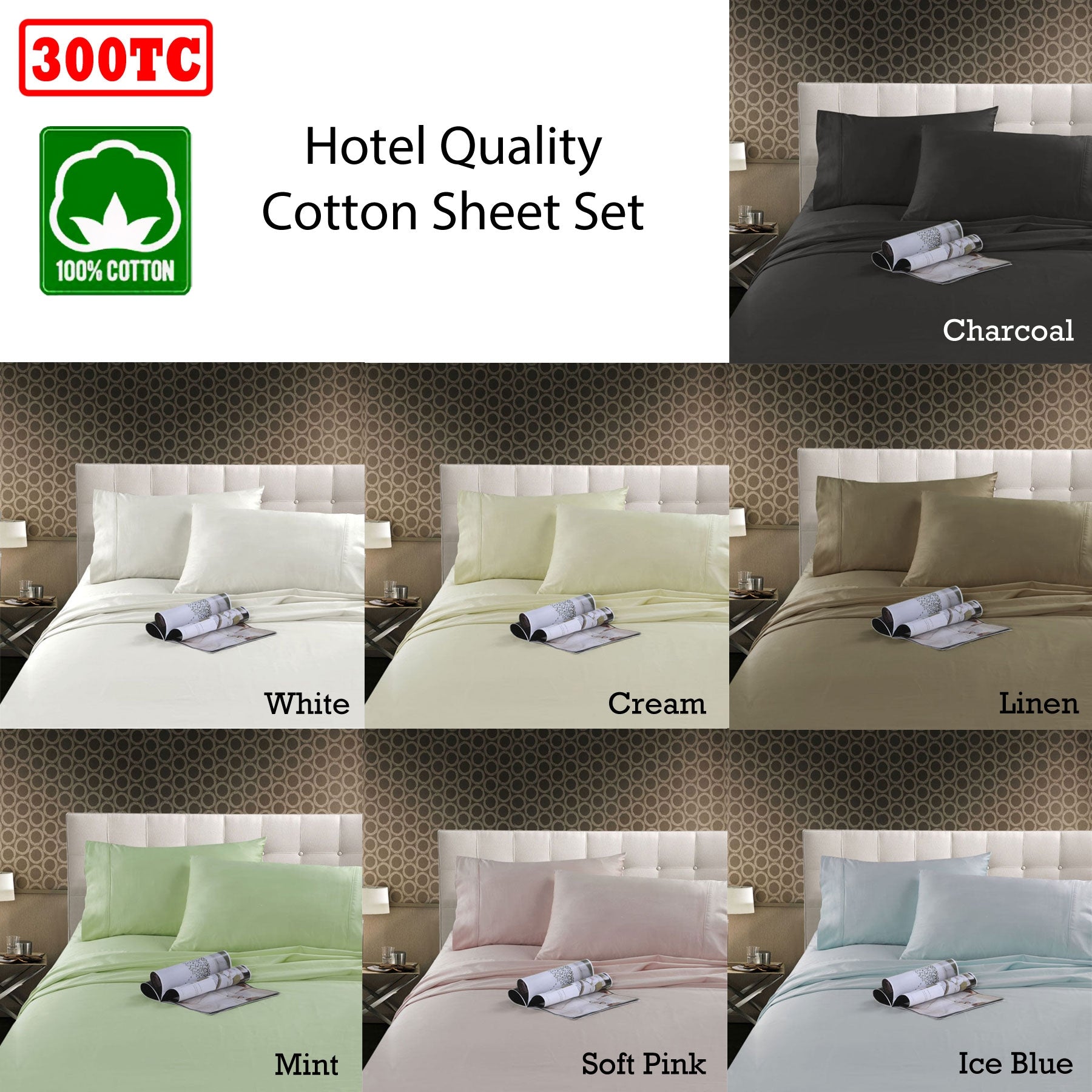 Kingtex 300TC Cotton Sheet Set Linen Double-Home & Garden > Bedding > Bed Sheets-PEROZ Accessories