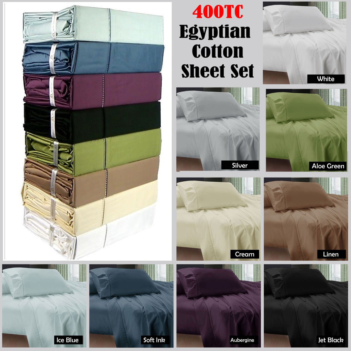 400TC Egyptian Cotton Sheet Set Aloe Green DOUBLE-Home & Garden > Bedding > Bed Sheets-PEROZ Accessories