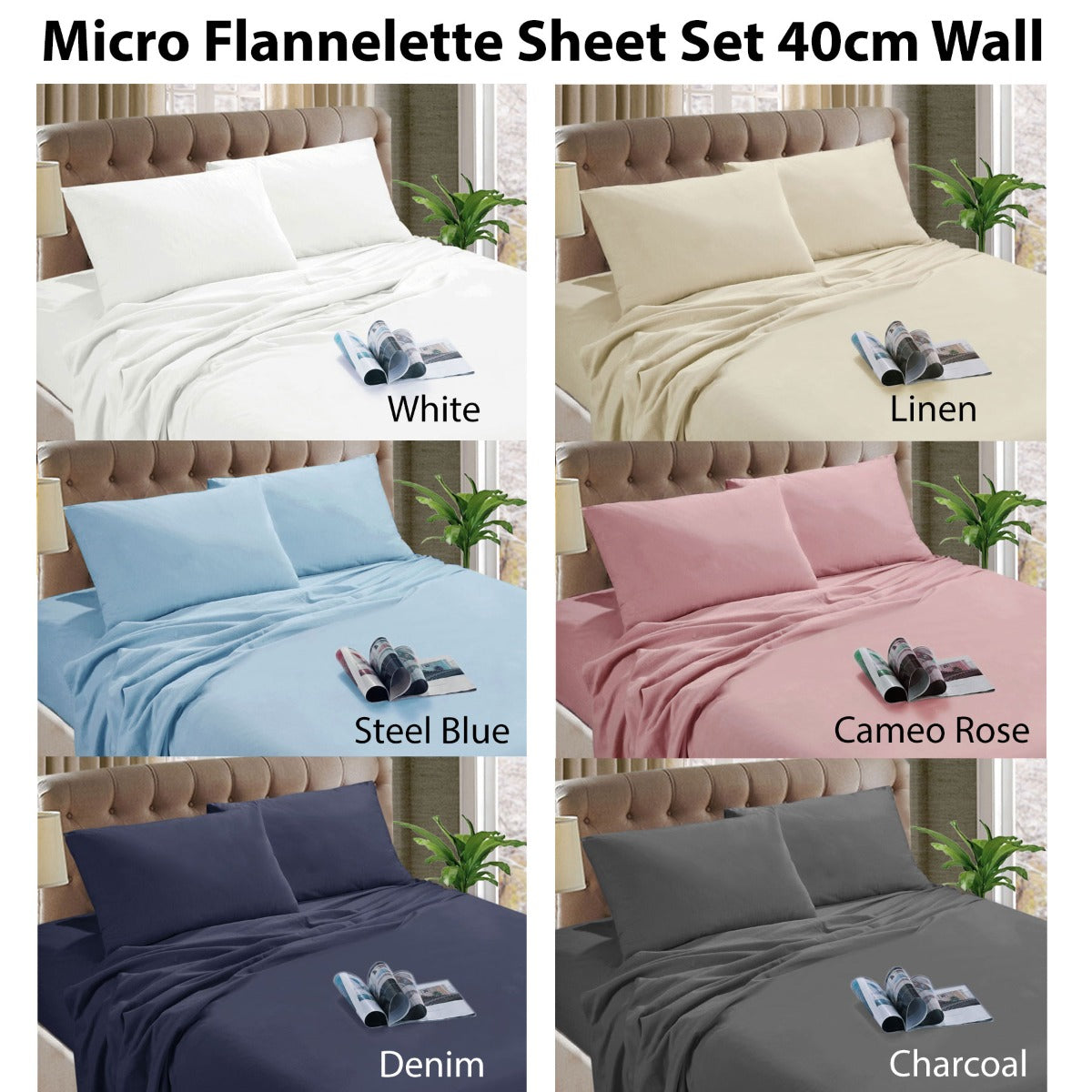 Kingtex Micro Flannelette Sheet Set 40 cm Wall Denim Queen-Home & Garden > Bedding > Bed Sheets-PEROZ Accessories