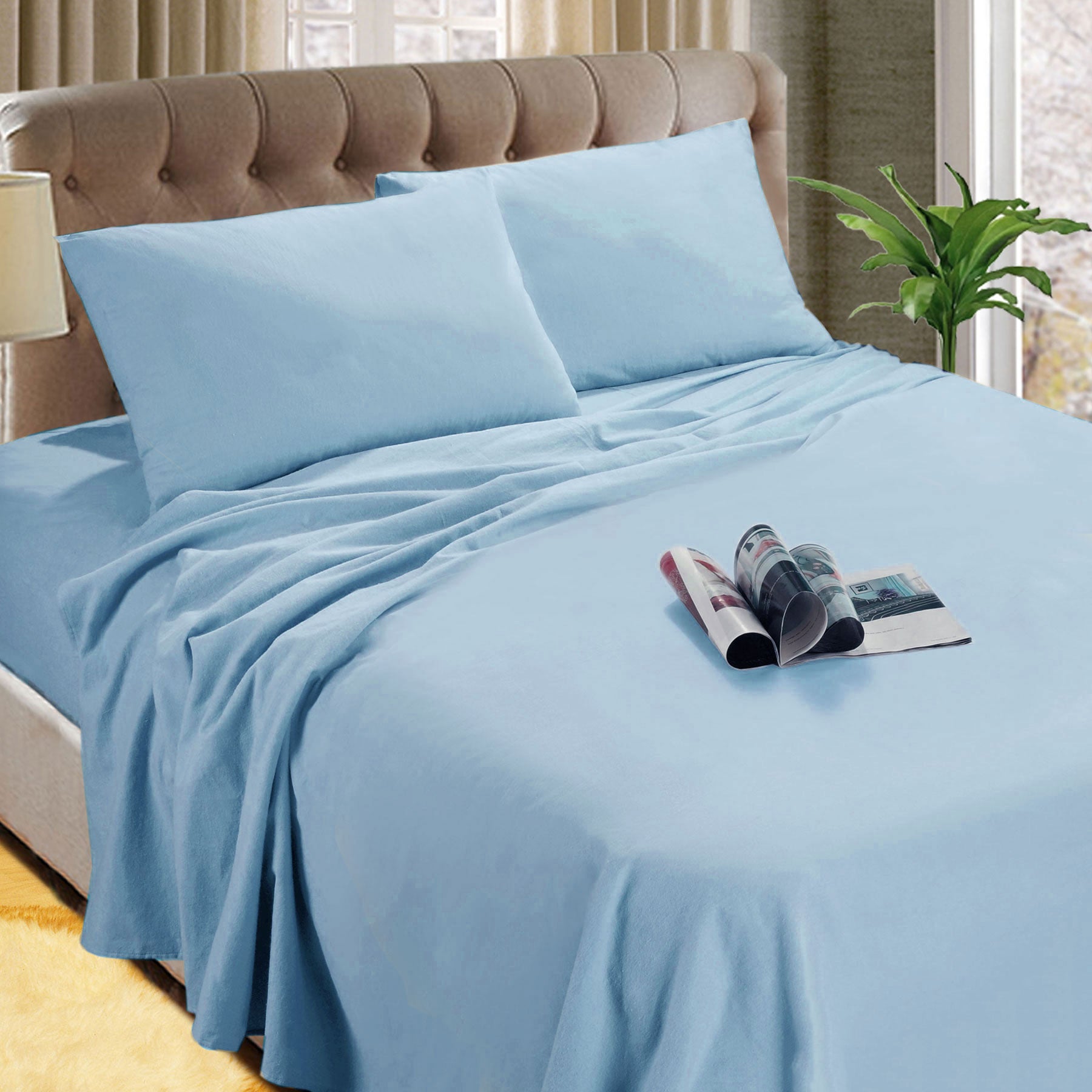 Kingtex Micro Flannelette Sheet Set 40 cm Wall Steel Blue Single-Home & Garden > Bedding > Bed Sheets-PEROZ Accessories