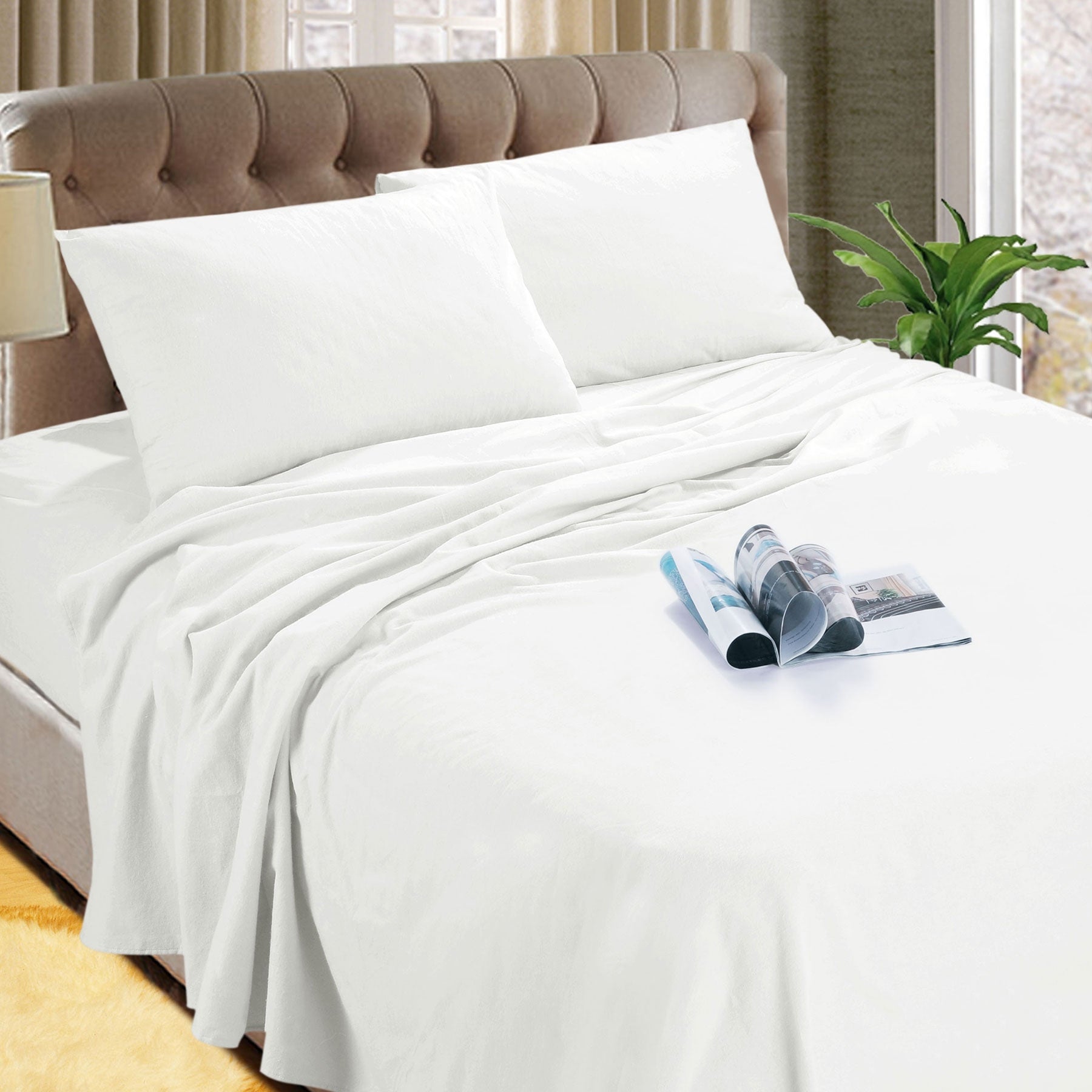 Kingtex Micro Flannelette Sheet Set 40 cm Wall White Queen-Home & Garden > Bedding > Bed Sheets-PEROZ Accessories