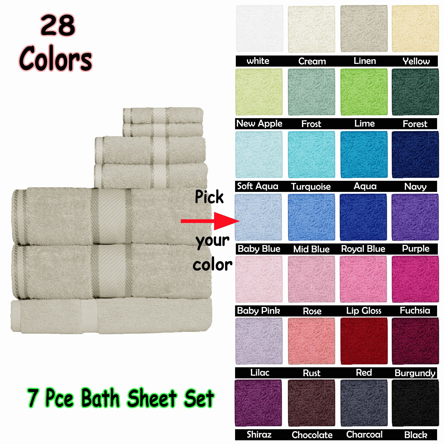 Kingtex 550gsm Cotton 7 Pce Bath Sheet Set Aqua-Home & Garden > Bedding > Bed Sheets-PEROZ Accessories