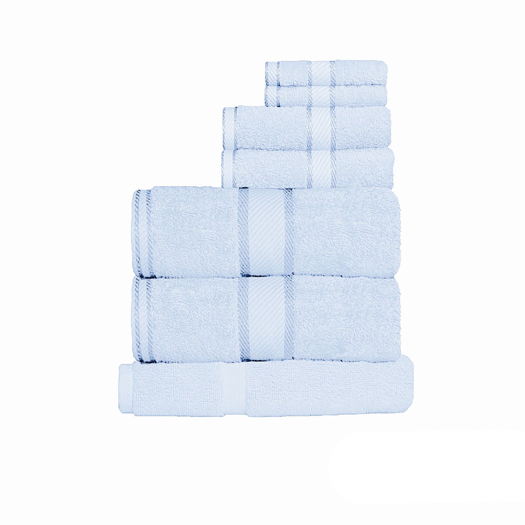 Kingtex 550gsm Cotton 7 Pce Towel Set Baby Blue-Home & Garden > Bathroom Accessories > Bath Towels & Robes-PEROZ Accessories
