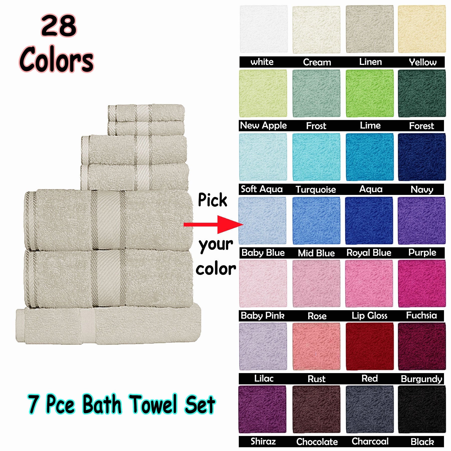 Kingtex 550gsm Cotton 7 Pce Towel Set Turquoise-Home & Garden > Kitchenware > Table Linen & Kitchen Towels-PEROZ Accessories