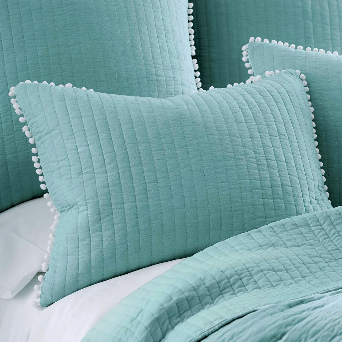 Jenny Mclean Clavo Pompom Blue 3 Piece 100% Cotton Coverlet Set Super King-Home & Garden > Bedding > Quilts & Duvets-PEROZ Accessories