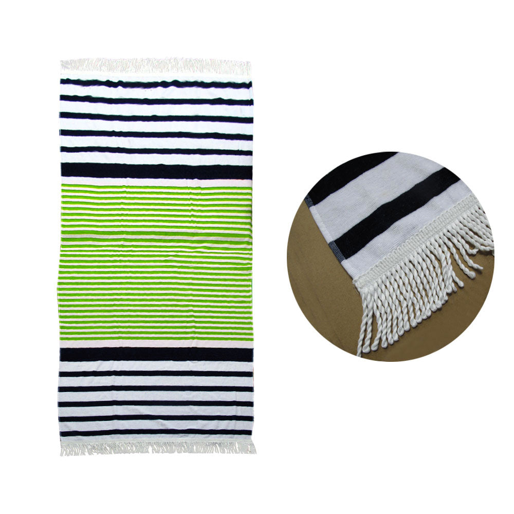 Onkaparinga Rainbow Striped Fringe Cotton Beach Towel Green/Navy-Home & Garden > Pool & Accessories > Beach Towels-PEROZ Accessories