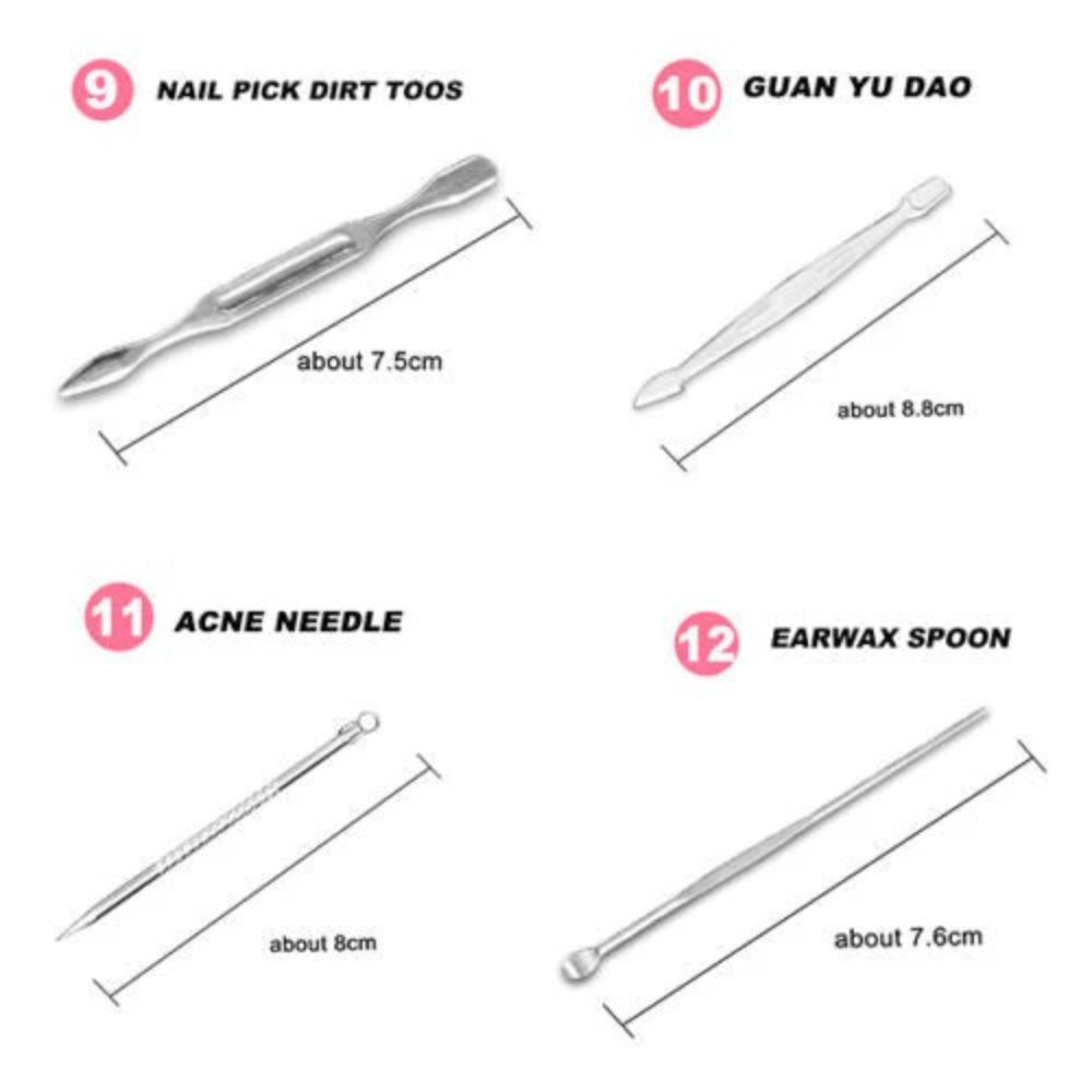 12 Pcs/set Manicure Pedicure Kit Nail Clippers Professional Grooming Kit-Health & Beauty > Personal Care-PEROZ Accessories