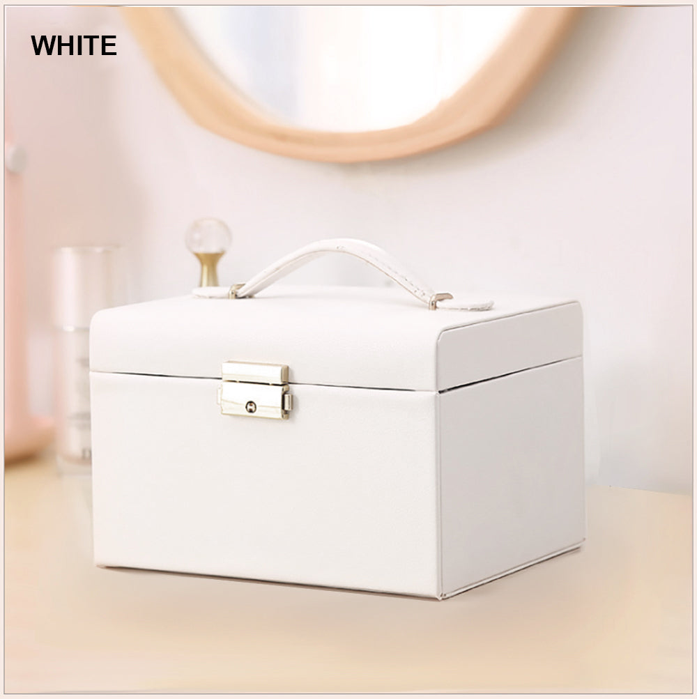 Jewellery Box With Mirror Double Drawers Organizer Storage Lock Case(White)-Gift & Novelty > Fashion-PEROZ Accessories