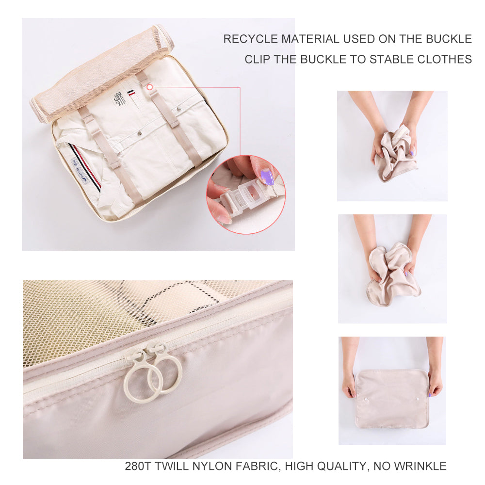 6 Pcs Waterproof Compression Packing Cubes Large Travel Luggage Organizer Storage (Navy)-Home & Garden > Travel-PEROZ Accessories