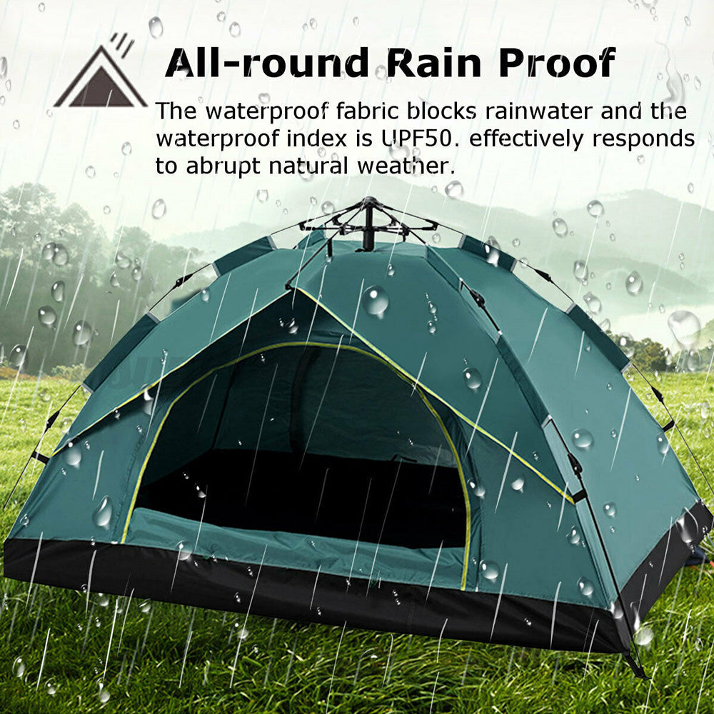 Waterproof Automatic Camping Tent 3-5 Person Come with Moisture Proof Pad(Green)-Camping Tents-PEROZ Accessories