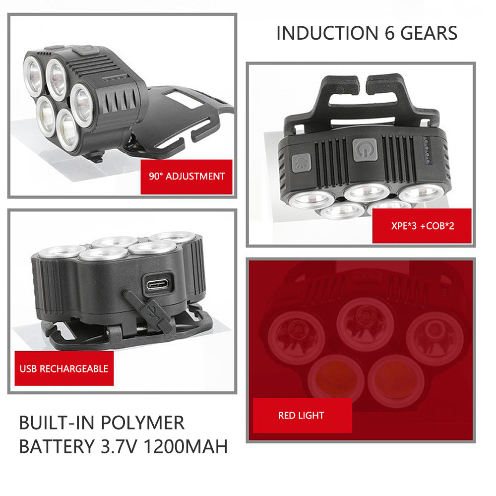 6 Modes LED Head Torch Induction Headlight Camping COB Infrared Strong Lights-Outdoor Recreation > Camping > Camping Lights & Lanterns-PEROZ Accessories