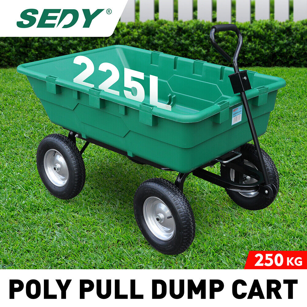 SEDY 225L Poly Pull Dump Cart Garden Hand Trailer Wagon Lawn Wheelbarrow-Tools > Other Tools > Hand Tools-PEROZ Accessories
