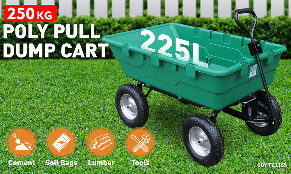 SEDY 225L Poly Pull Dump Cart Garden Hand Trailer Wagon Lawn Wheelbarrow-Tools > Other Tools > Hand Tools-PEROZ Accessories