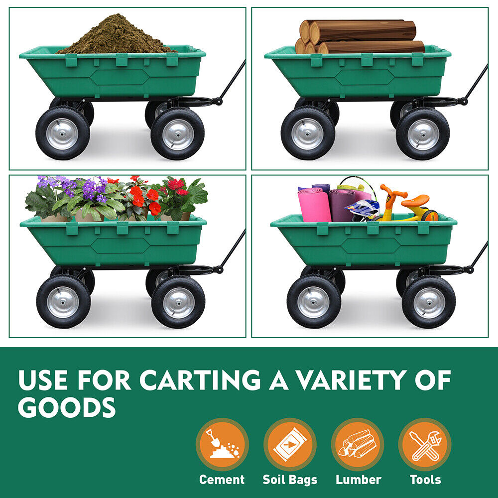 SEDY 225L Poly Pull Dump Cart Garden Hand Trailer Wagon Lawn Wheelbarrow-Tools > Other Tools > Hand Tools-PEROZ Accessories