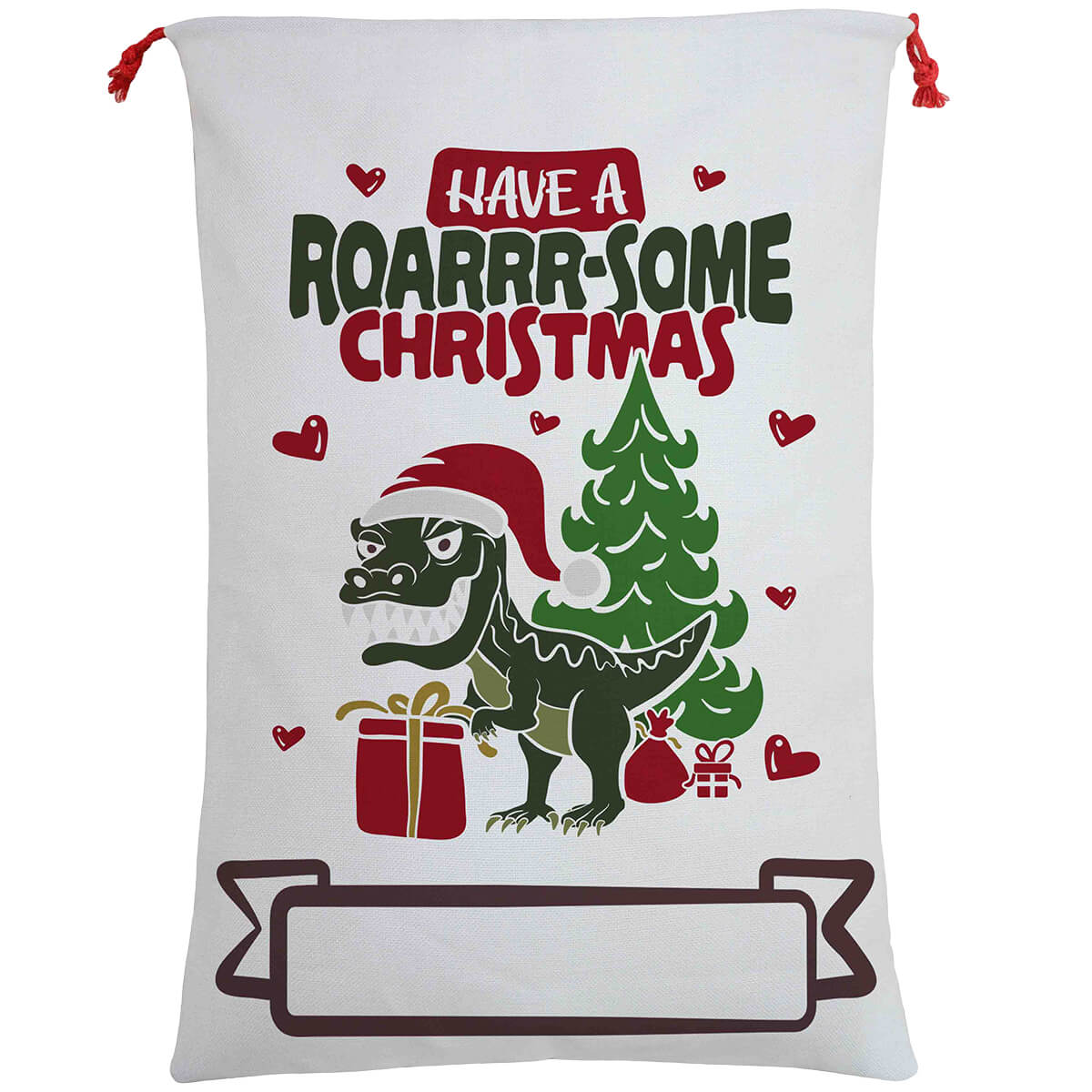 50x70cm Canvas Hessian Christmas Santa Sack Xmas Stocking Reindeer Kids Gift Bag, Have A Roar-some Christmas-Occasions > Christmas > Christmas Decorations-PEROZ Accessories