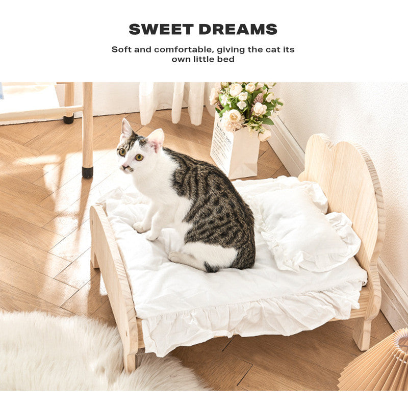 Cat Dog Wooden Bed Pet Sofa for Small Pet Wood Frame Beds With Bedding-Pet Care > Dog Supplies > Dog Beds-PEROZ Accessories