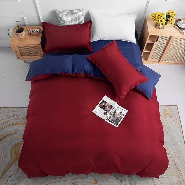 1000TC Reversible King Size Blue and Red Duvet Quilt Cover Set-Home & Garden > Bedding-PEROZ Accessories