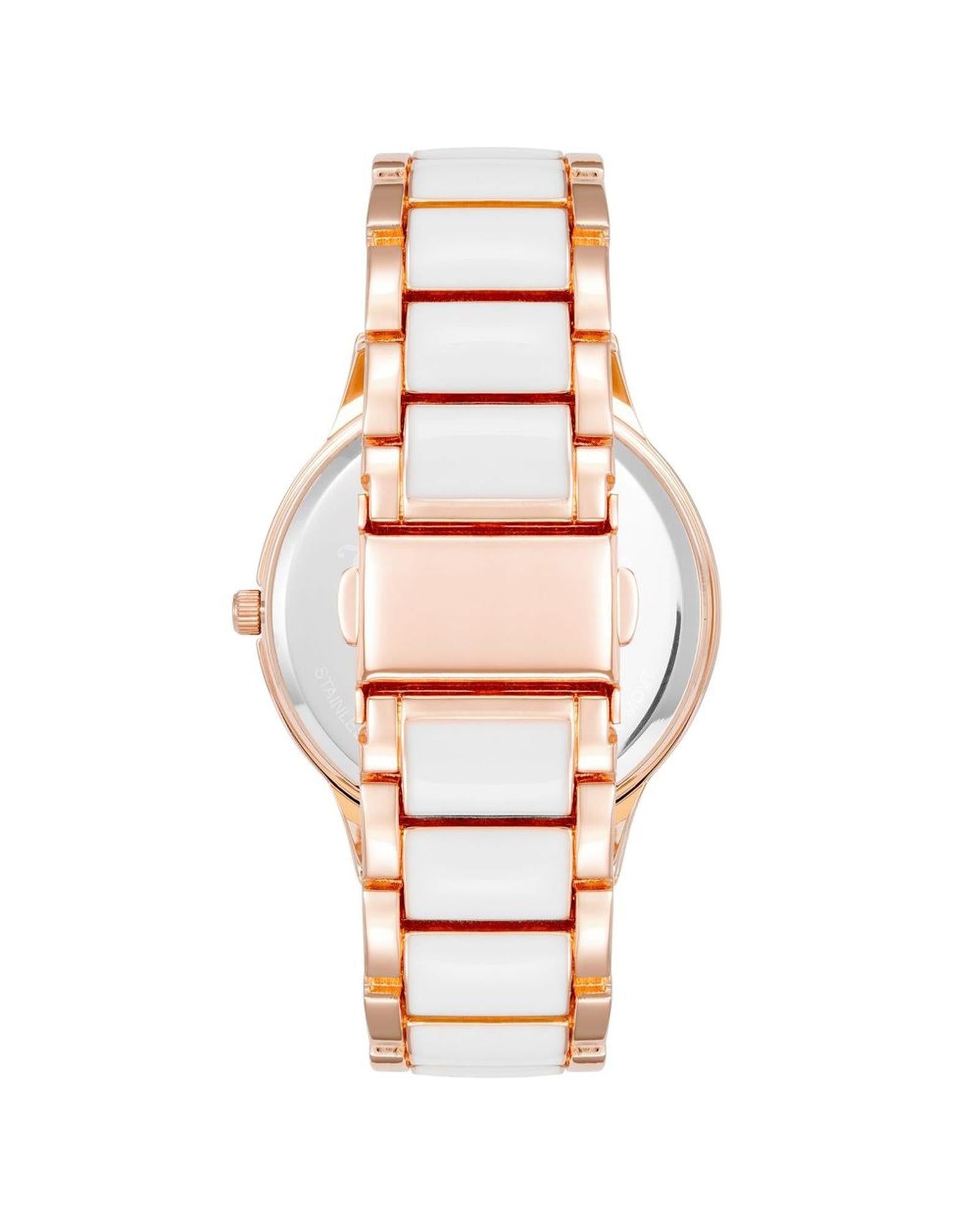 Rose Gold Analog Fashion Watch with Rhine Stone Detail One Size Women-Quartz Watches-PEROZ Accessories