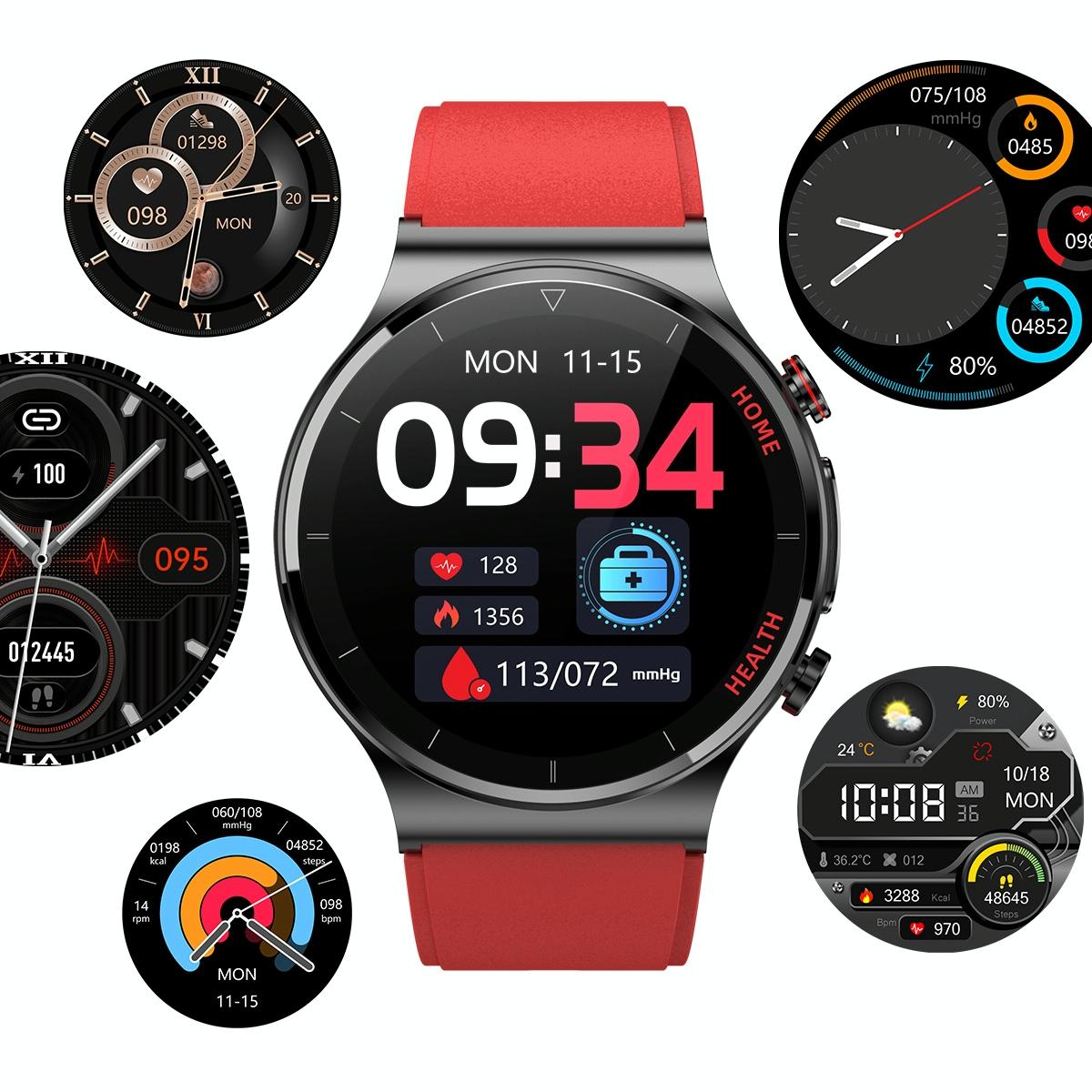 1.32 Inch Screen Leather Watch Strap Smart Health Watch Supports Body Temperature Monitoring Ecg Monitoring Blood Pressure - Black