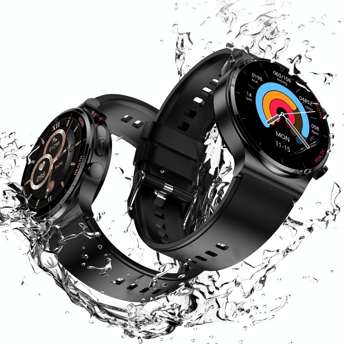 1.32 Inch Screen Leather Watch Strap Smart Health Watch Supports Body Temperature Monitoring Ecg Monitoring Blood Pressure - Black
