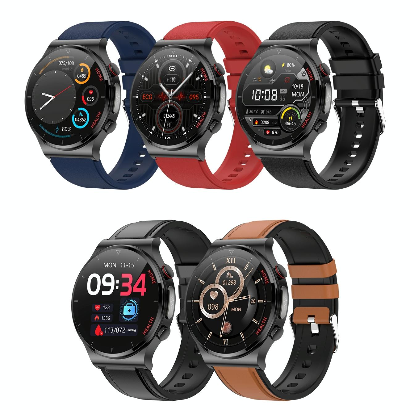 1.32 Inch Screen Leather Watch Strap Smart Health Watch Supports Body Temperature Monitoring Ecg Monitoring Blood Pressure - Black