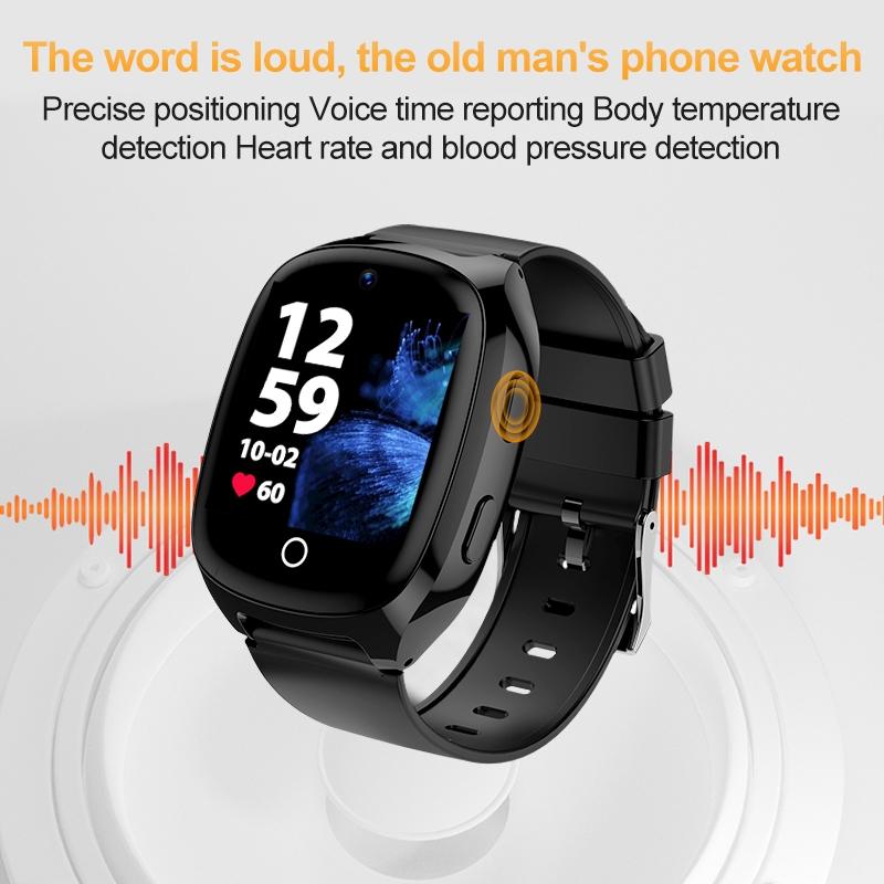 1.54 Inch Ips Screen Smart Watch Support Tracking And Positioning & 4G Video Call Body Temperature Measurement Black
