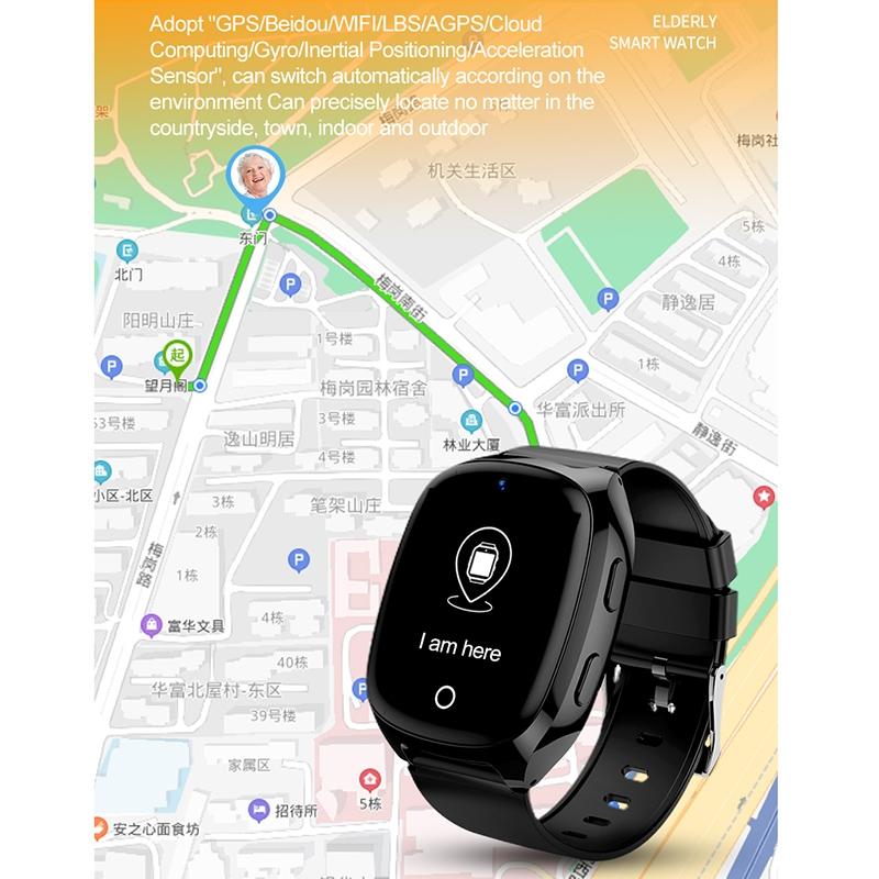 1.54 Inch Ips Screen Smart Watch Support Tracking And Positioning & 4G Video Call Body Temperature Measurement Black
