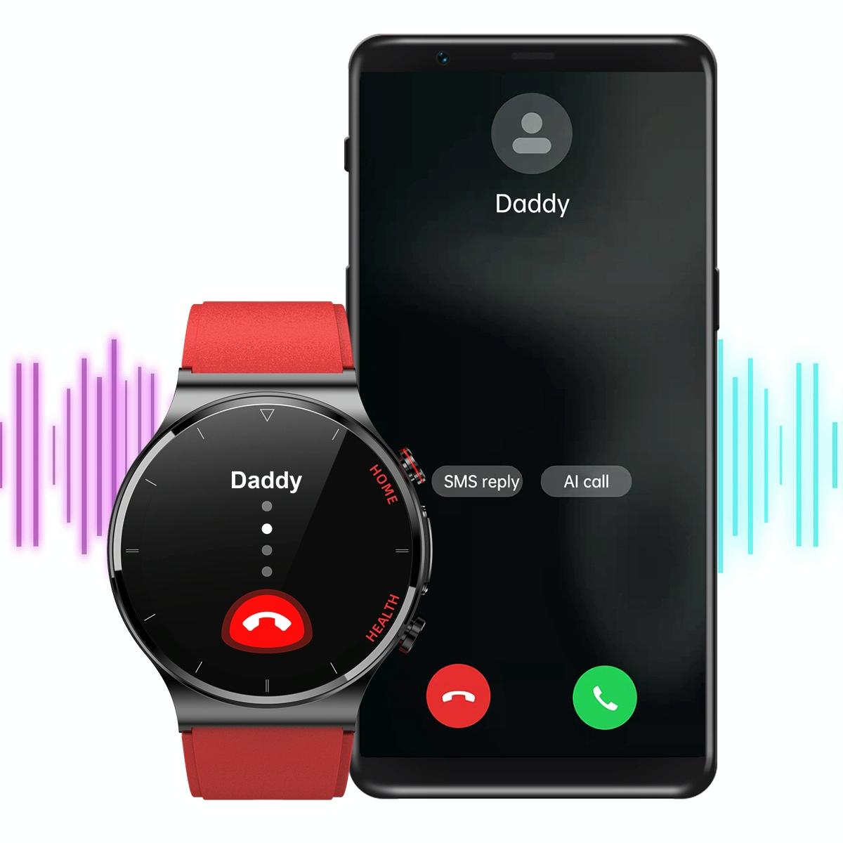 1.32 Inch Screen Leather Watch Strap Smart Health Watch Supports Body Temperature Monitoring Ecg Monitoring Blood Pressure - Brown