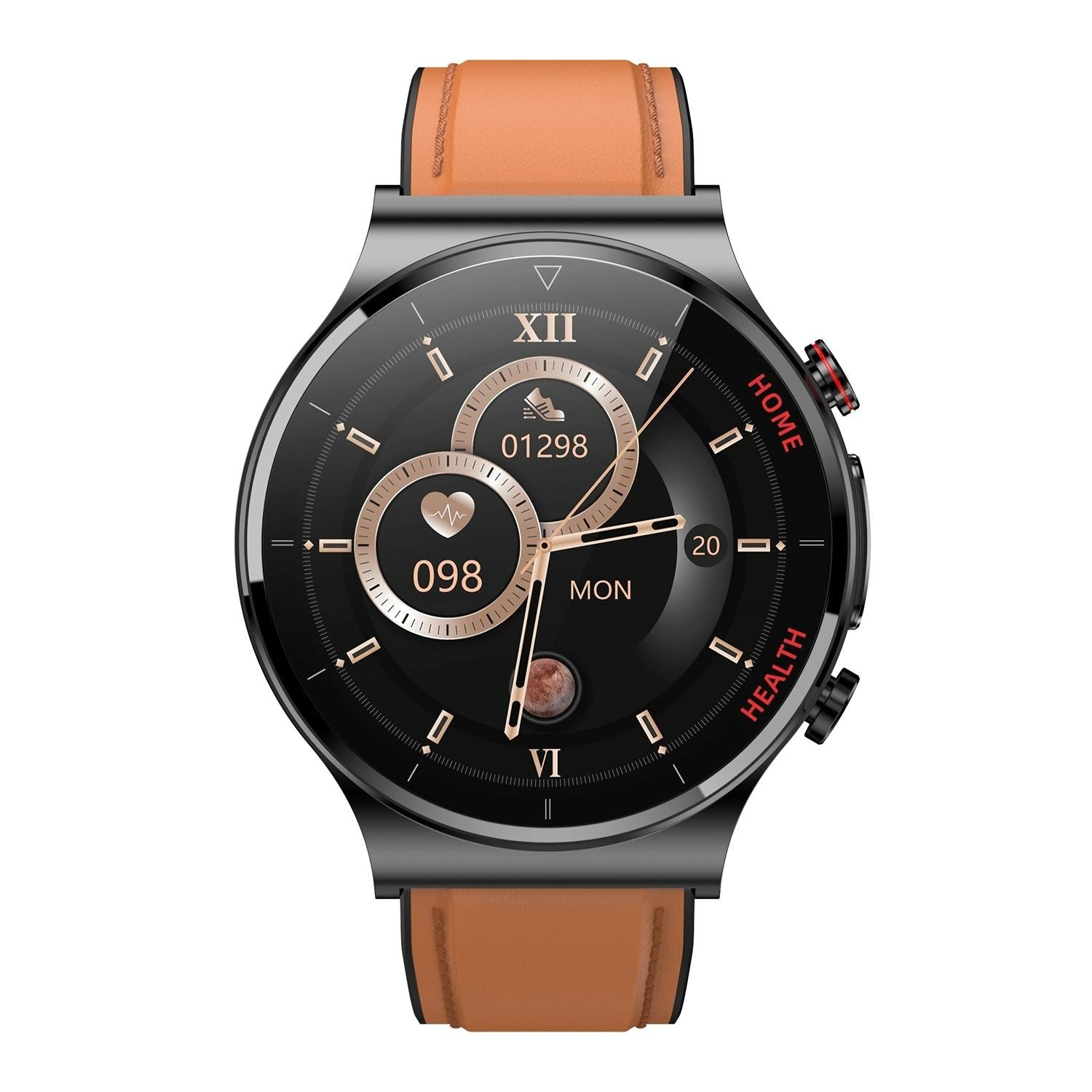 1.32 Inch Screen Leather Watch Strap Smart Health Watch Supports Body Temperature Monitoring Ecg Monitoring Blood Pressure - Brown