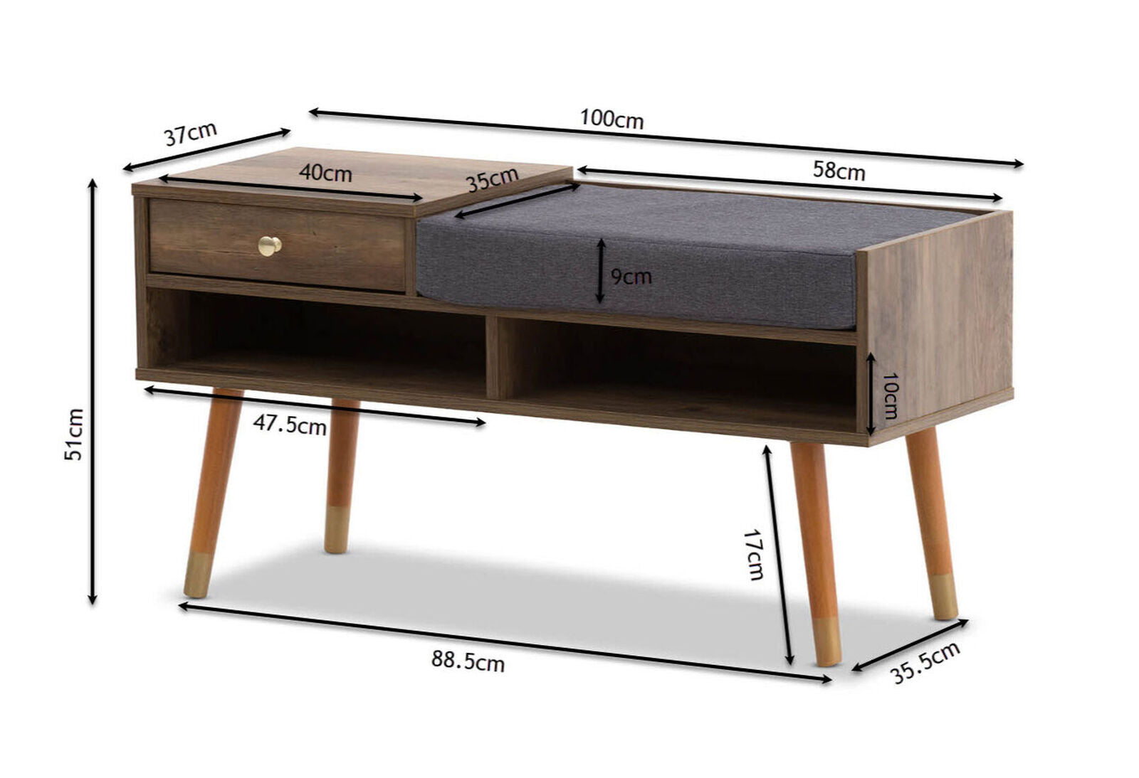 Designer Cabinet Bench Storage with Seat Wooden Shelf Hallway Cupboard - Walnut-Furniture > Bedroom > Dressers-PEROZ Accessories