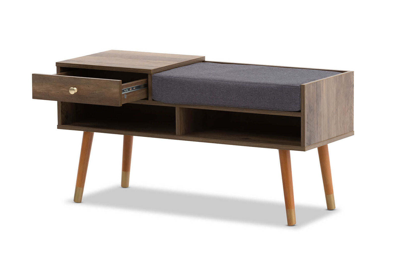 Designer Cabinet Bench Storage with Seat Wooden Shelf Hallway Cupboard - Walnut-Furniture > Bedroom > Dressers-PEROZ Accessories