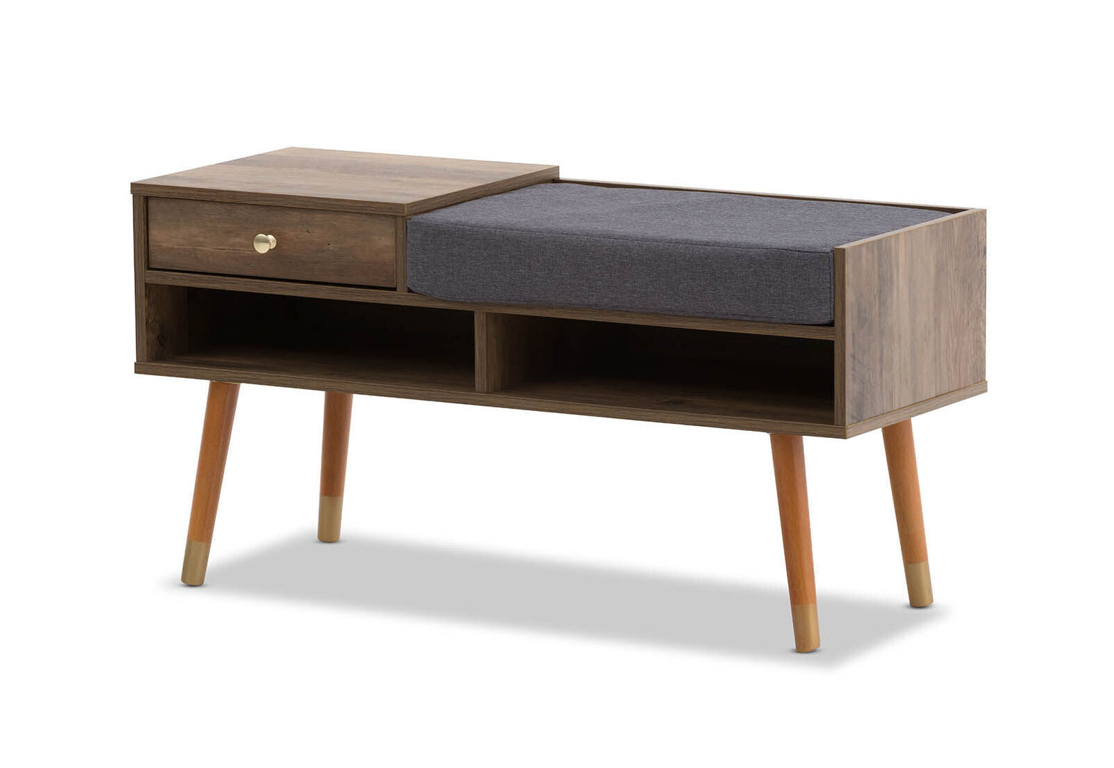 Designer Cabinet Bench Storage with Seat Wooden Shelf Hallway Cupboard - Walnut-Furniture > Bedroom > Dressers-PEROZ Accessories