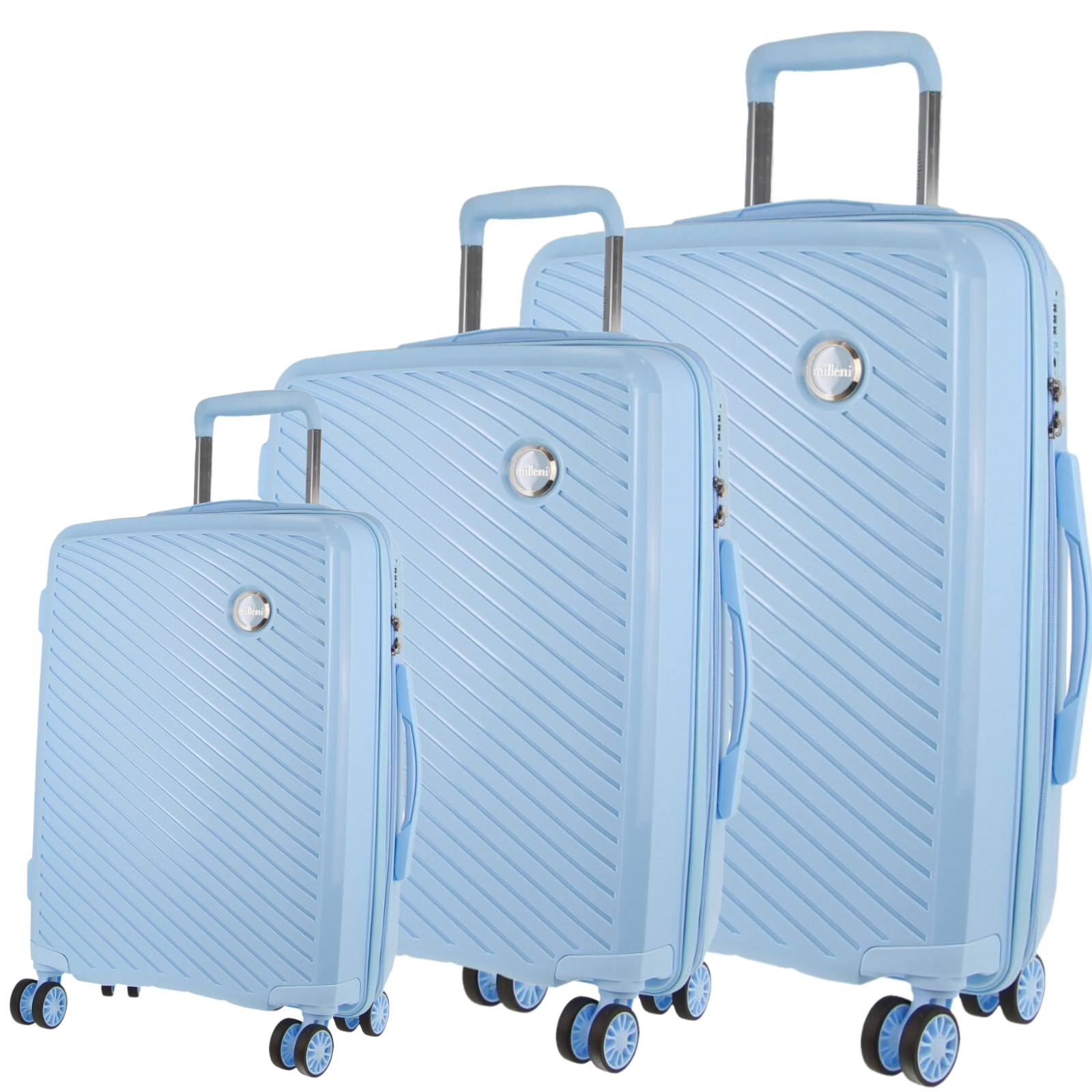Pierre Cardin Inspired Milleni Hardshell 3-Piece Luggage Bag Set Travel Suitcase - Blue-Home & Garden > Travel-PEROZ Accessories