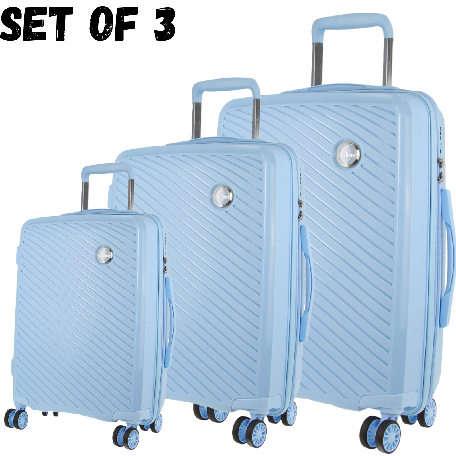 Pierre Cardin Inspired Milleni Hardshell 3-Piece Luggage Bag Set Travel Suitcase - Blue-Home & Garden > Travel-PEROZ Accessories
