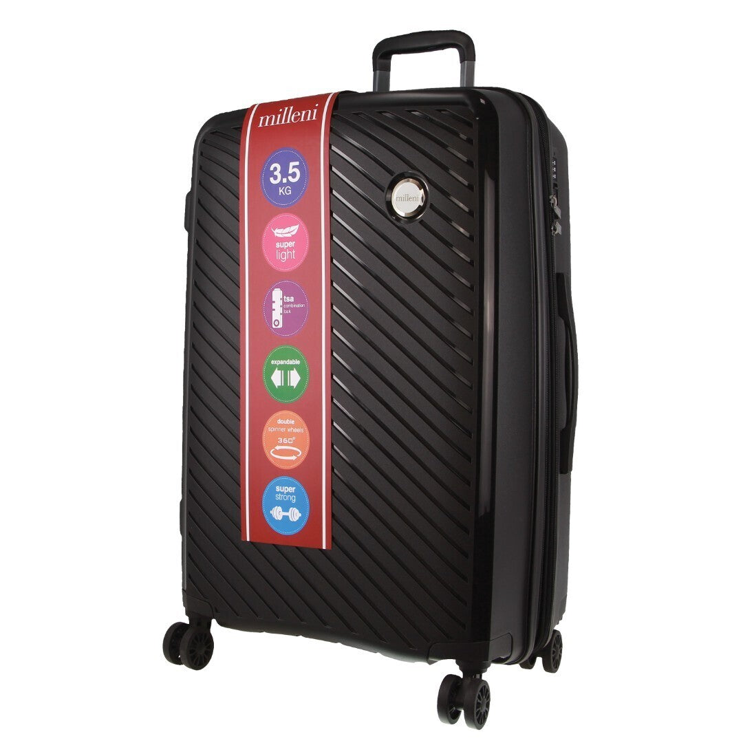 Pierre Cardin Inspired Milleni Checked Luggage Bag Travel Carry On Suitcase 75cm (124L) - Black-Home & Garden > Travel-PEROZ Accessories