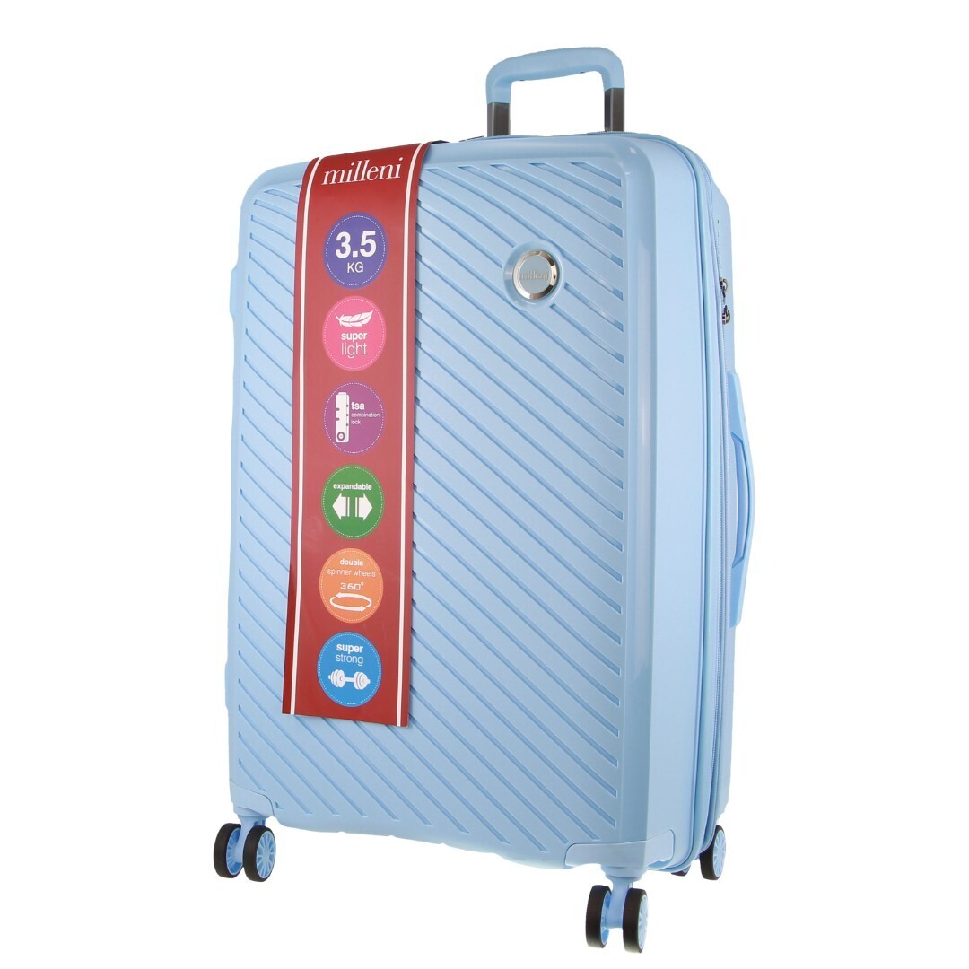 Pierre Cardin Inspired Milleni Checked Luggage Bag Travel Carry On Suitcase 75cm (124L) - Blue-Home & Garden > Travel-PEROZ Accessories