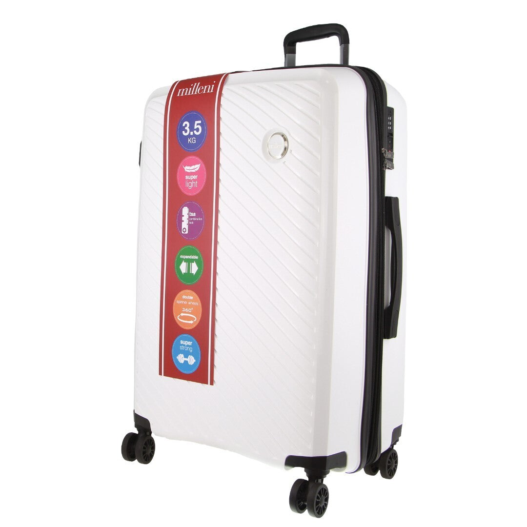 Pierre Cardin Inspired Milleni Checked Luggage Bag Travel Carry On Suitcase 75cm (124L) - White-Home & Garden > Travel-PEROZ Accessories