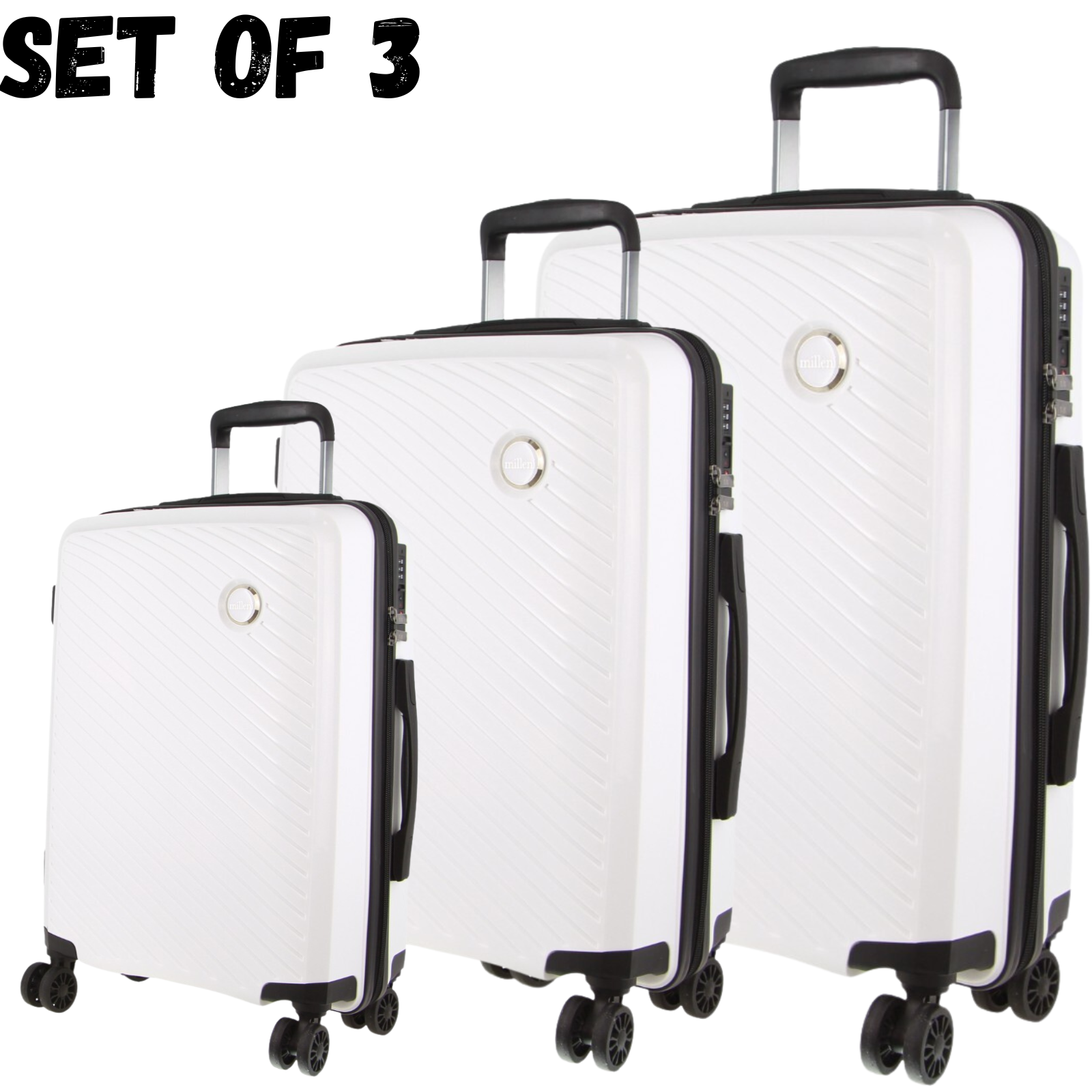 Pierre Cardin Inspired Milleni Hardshell 3-Piece Luggage Bag Set Travel Suitcase - White-Home & Garden > Travel-PEROZ Accessories