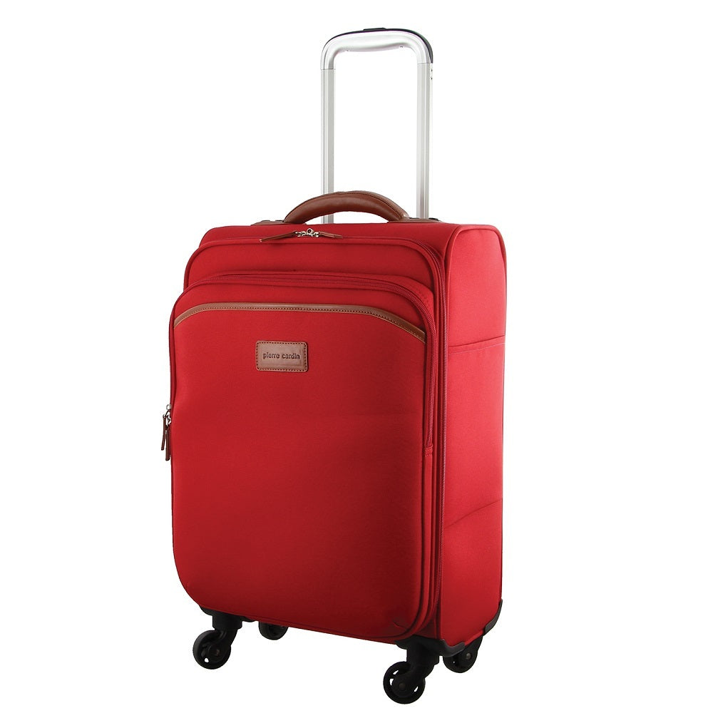 Pierre Cardin 40L Cabin Soft-Shell Suitcase Travel Luggage Bag 4-Wheel Case - Red-Home & Garden > Travel > Suitcases-PEROZ Accessories