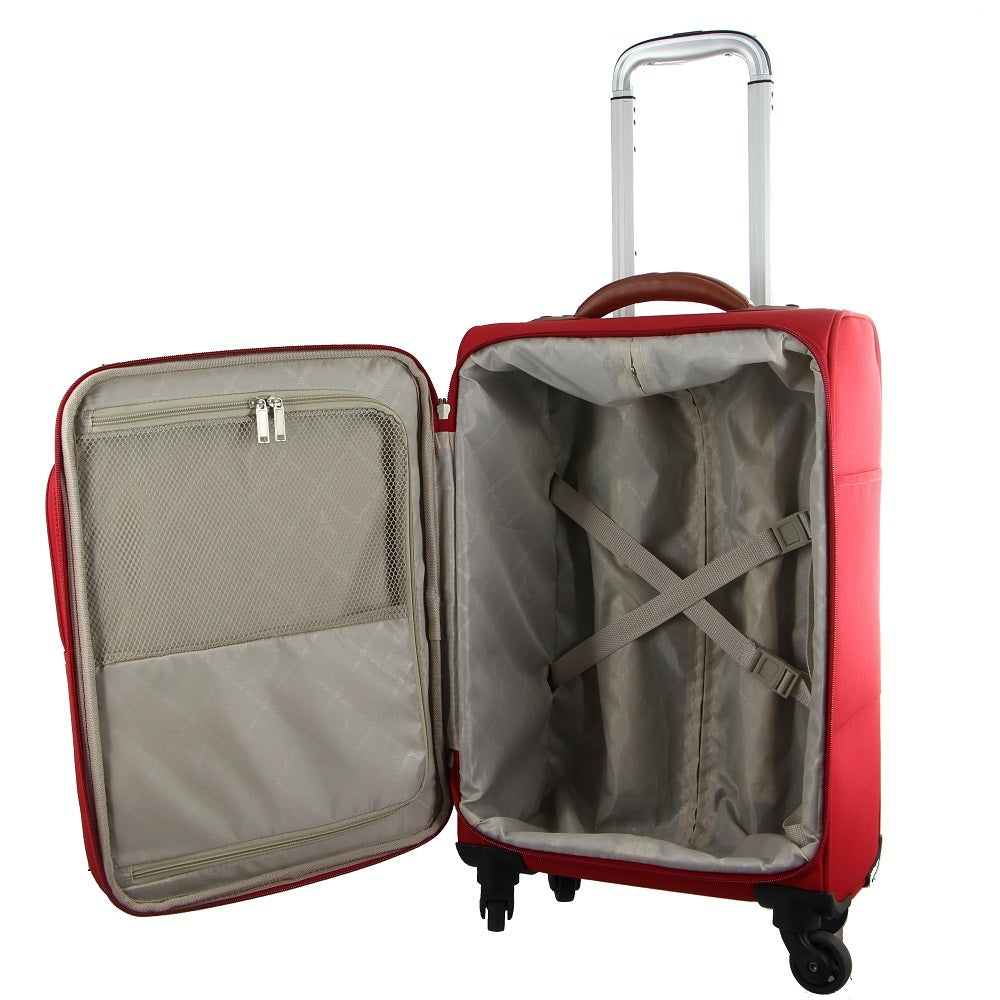 Pierre Cardin 40L Cabin Soft-Shell Suitcase Travel Luggage Bag 4-Wheel Case - Red-Home & Garden > Travel > Suitcases-PEROZ Accessories