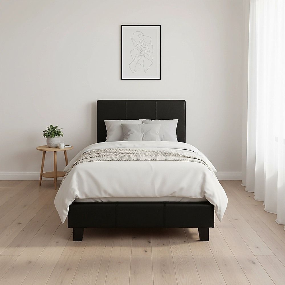 Single PU Leather Bed Frame Black-Furniture > Bedroom-PEROZ Accessories