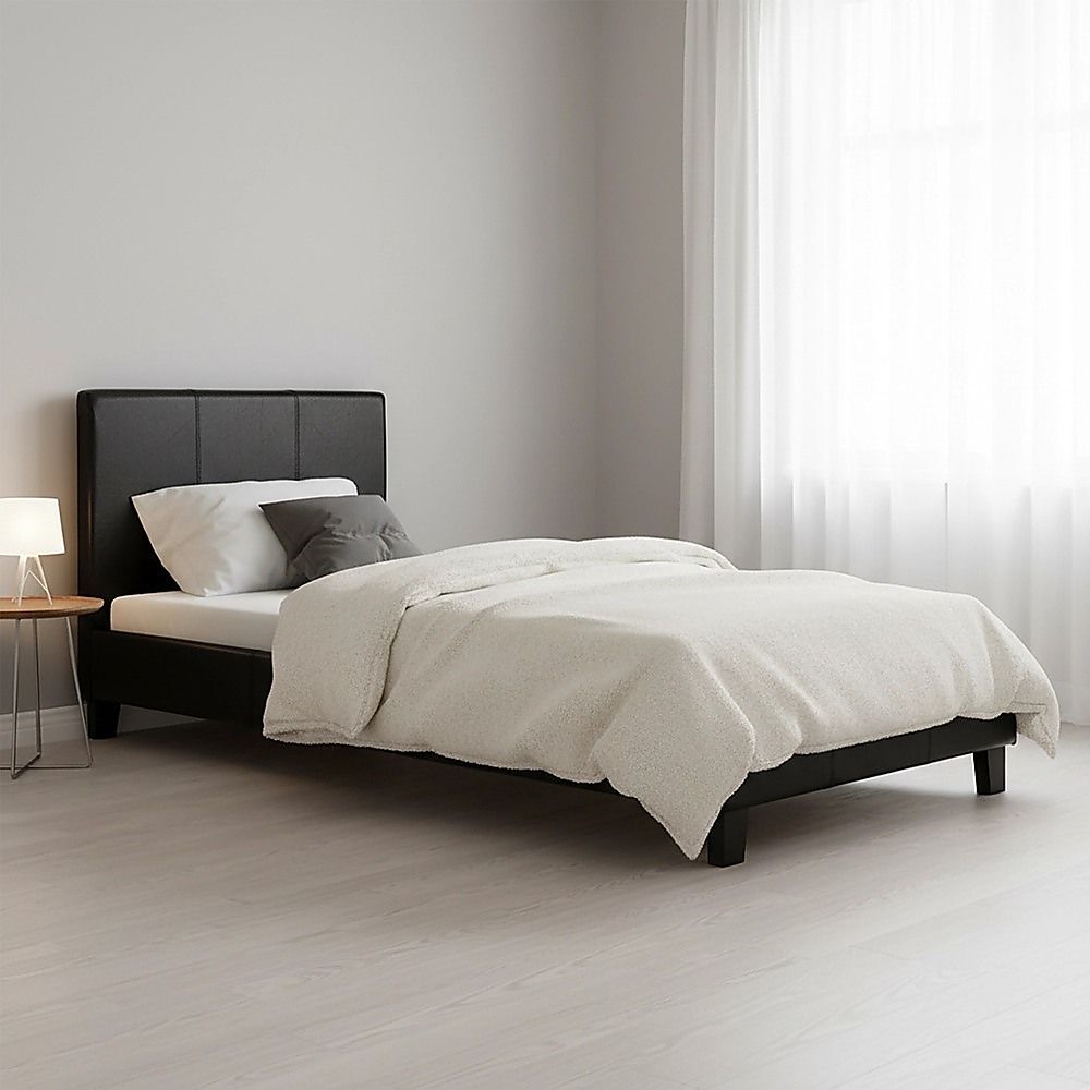 Single PU Leather Bed Frame Black-Furniture > Bedroom-PEROZ Accessories