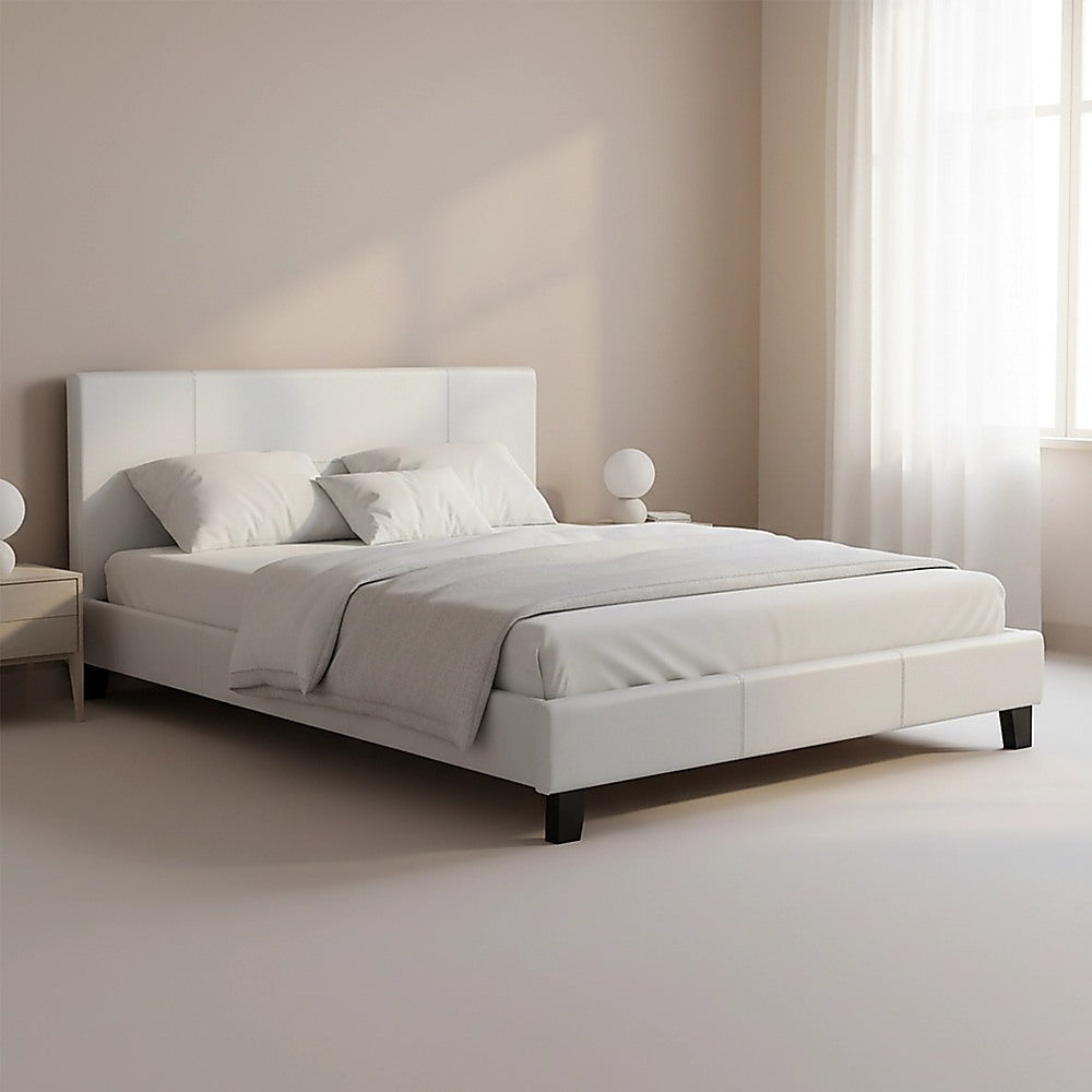 Double PU Leather Bed Frame White-Bed Frames-PEROZ Accessories
